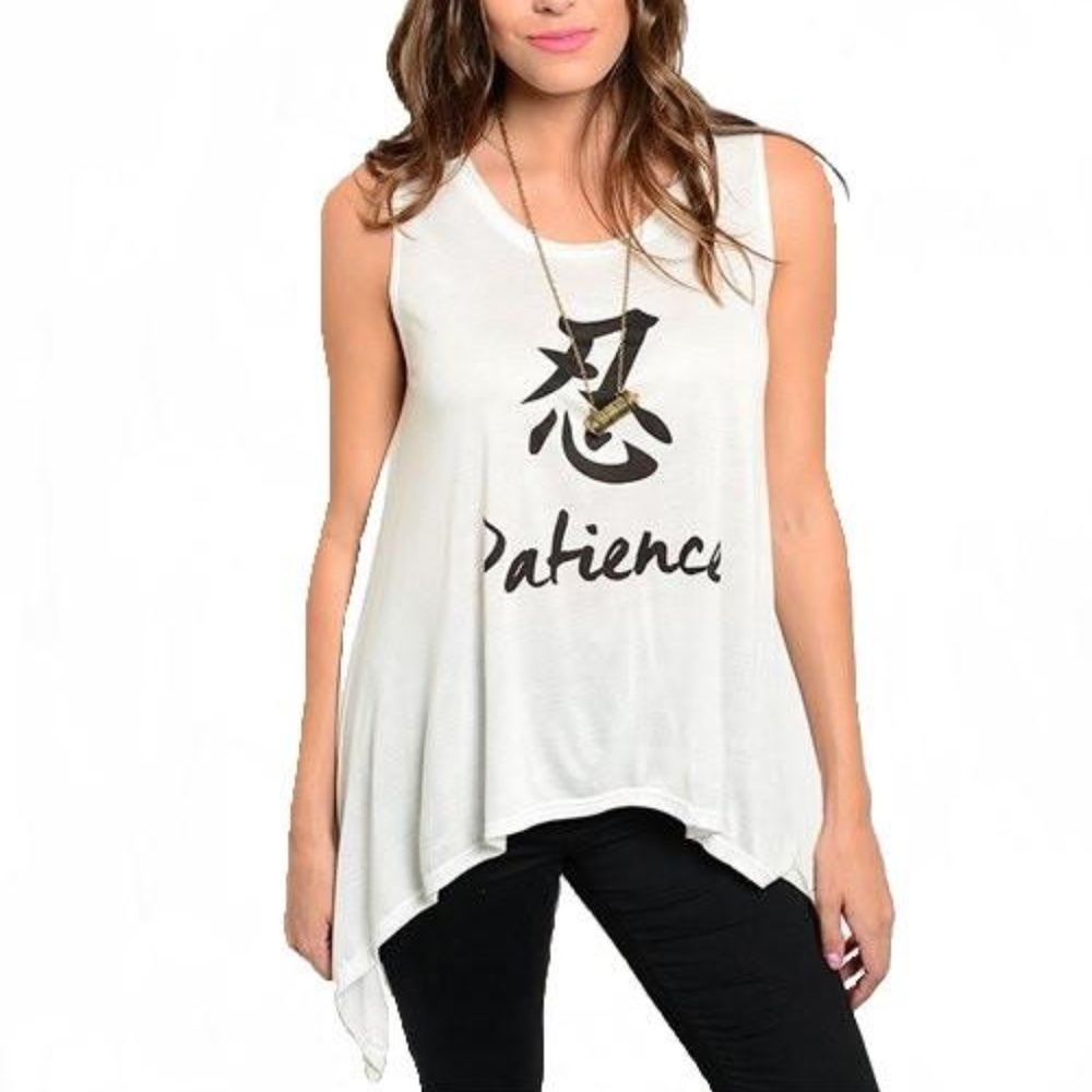 Graphic Sharkbite Hem T-Shirt Tank Top Tee | White